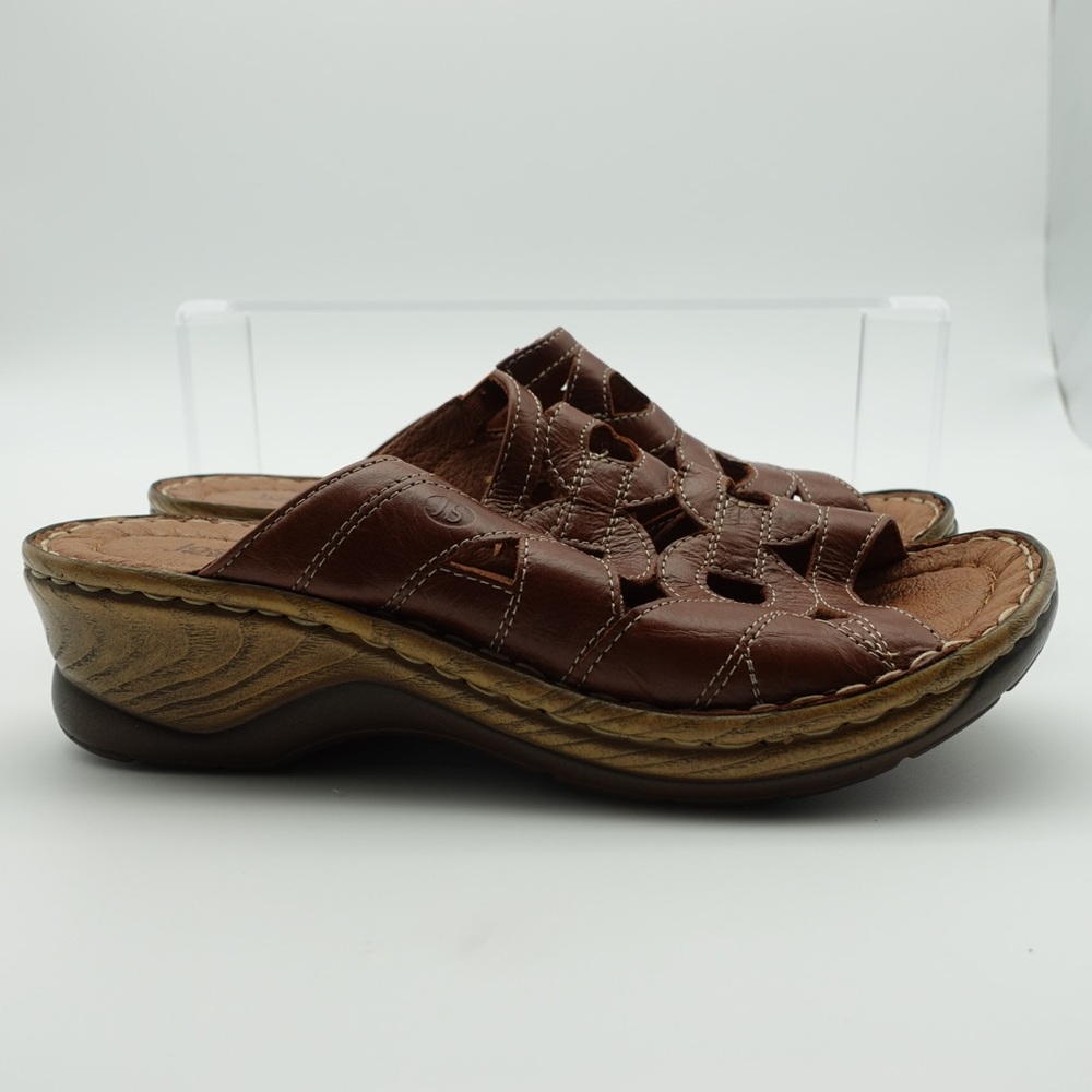 Josef Seibel Women Size 39 (8 US) Sandal Brown Leather Strappy Wedge Shoes